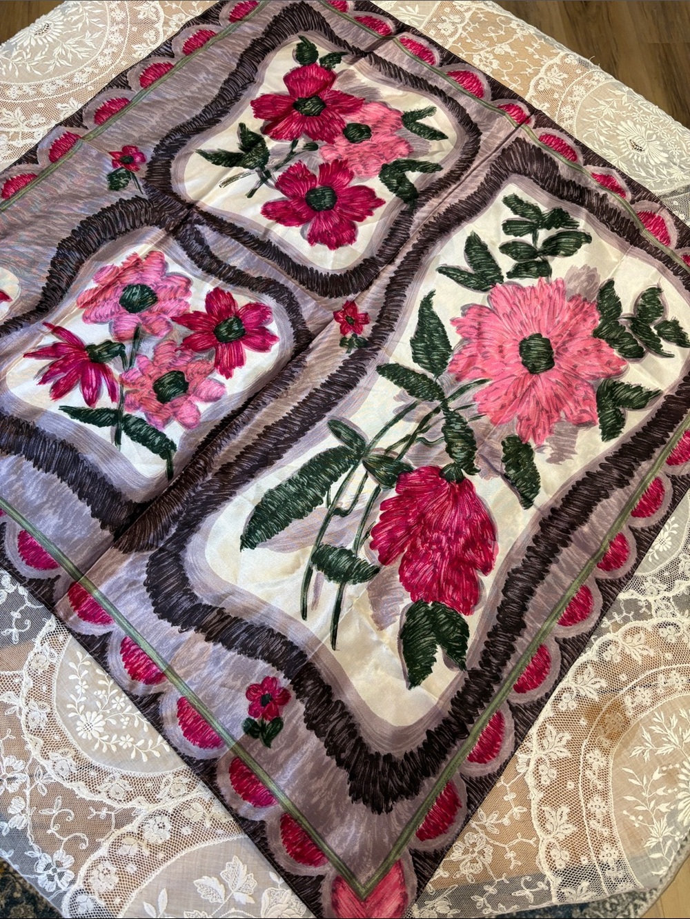 Floral Scarf with Pink Blooms